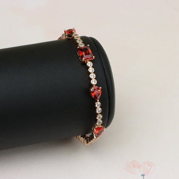 "Rose Gold Bracelet with Red Gem Accents and Round White Stones, XPBL0845 - Picture 2 of 13
